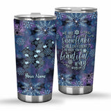Nous sommes comme des flocons de neige - Gobelet de Noël personnalisé pour la sensibilisation à l'autisme, avec des flocons bleus et violets