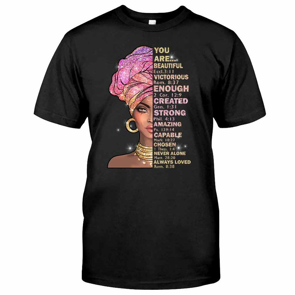 You Are Beautiful - African American T-shirt and Hoodie With Faux Glitter Print 1121