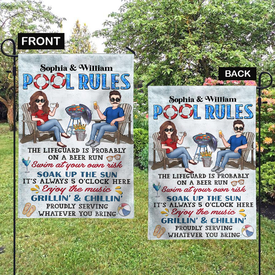 Pool Rules Swim At Your Own Risk - Personalized Backyard Garden Flag