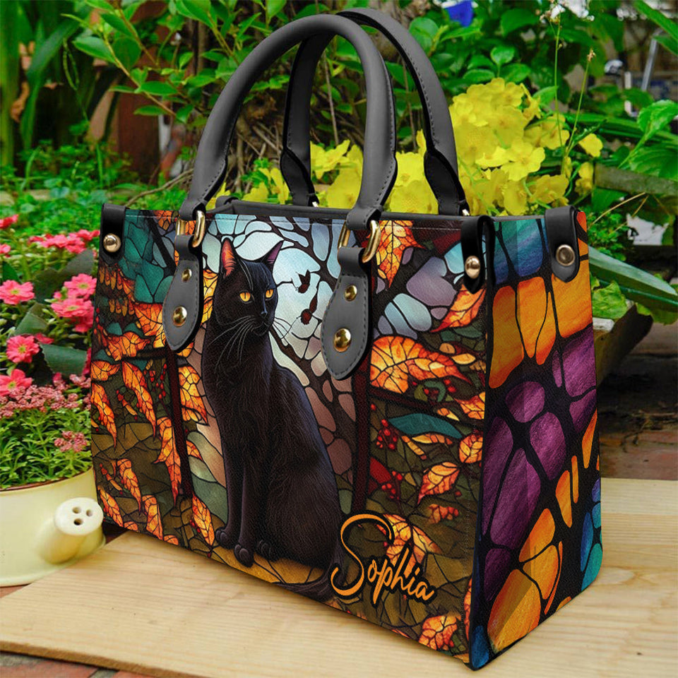 Black Cat - Personalized Black Cat Leather Handbag