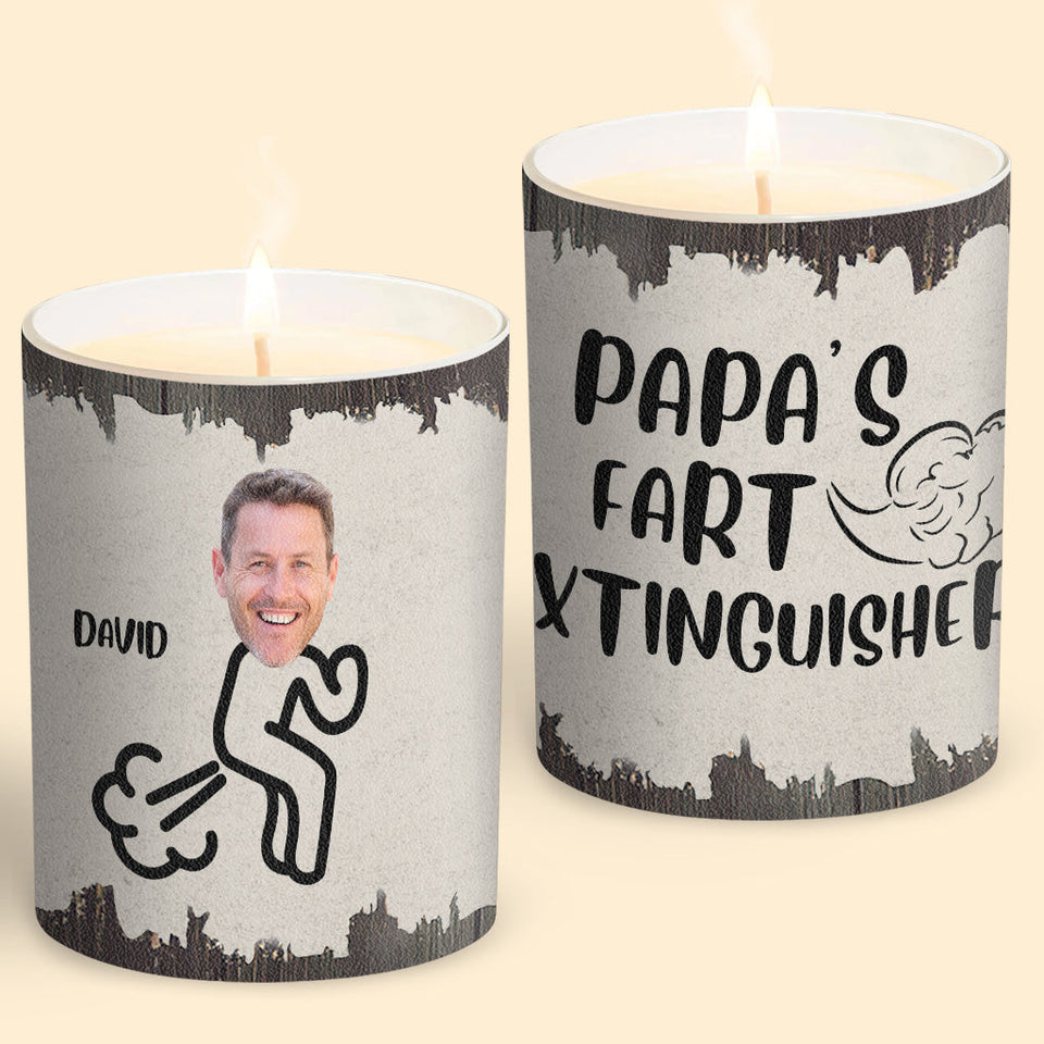 Fart Extinguisher - Gift for dad, grandma, grandpa, mom, uncle, aunt, son, daughter, brother, sister, granddaughter, grandson, husband, wife, boyfriend, girlfriend, friend - Personalized Candle With Wooden Lid