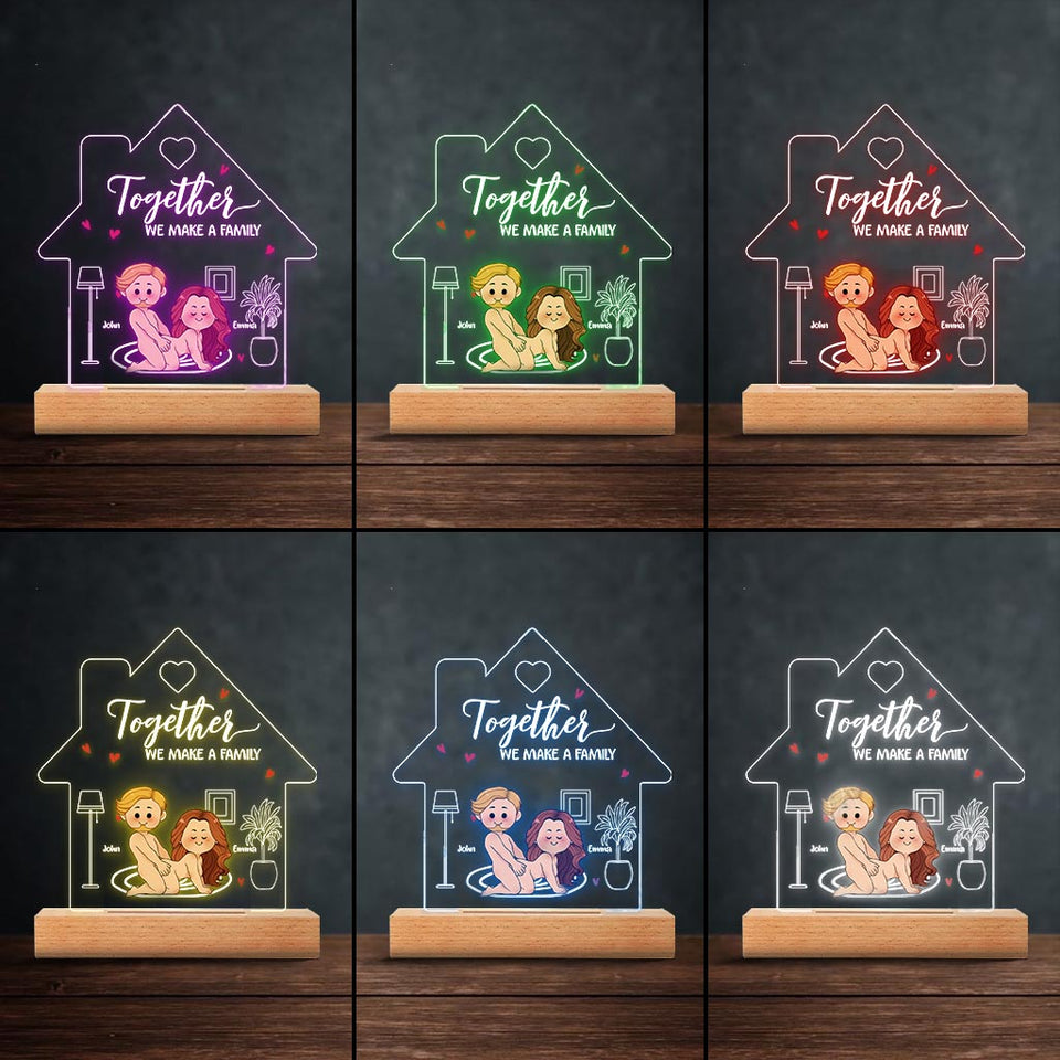 Together We Make A Family - Personalized Couple Shaped Plaque Light Base