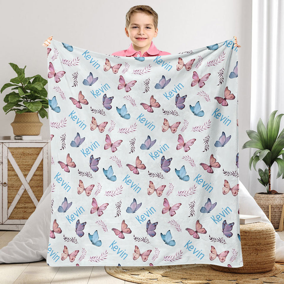 Butterfly Custom Name - Personalized grandson Blanket
