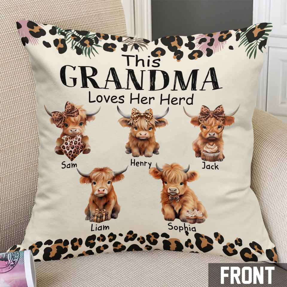 Grandma/ Nana/ Mimi... Loves Her Herd - Personalized Grandma Throw Pillow