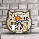 Welcome To Our Home - Personalized Cat Interchangeable Wood Sign