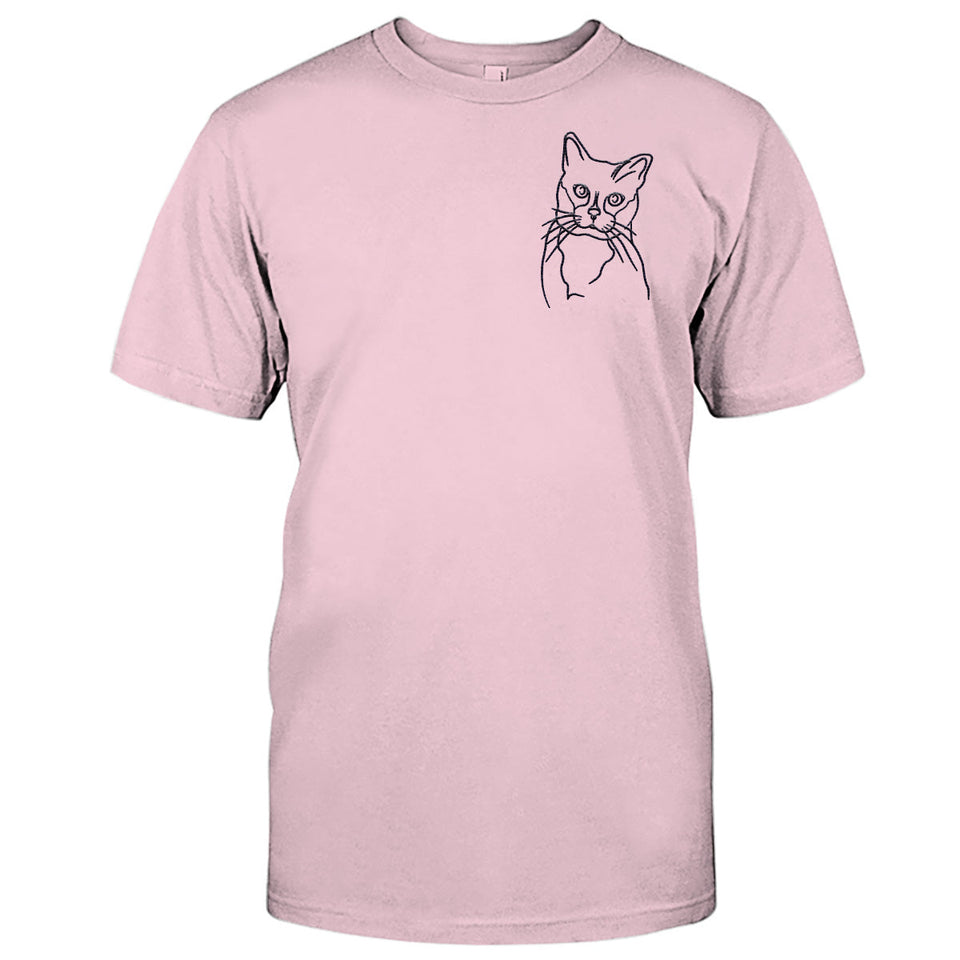 Custom Line Art - Personalized Cat Embroidered T-shirt