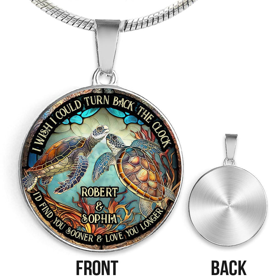 Turn Back The Clock - Personalized Turtle Round Pendant Necklace