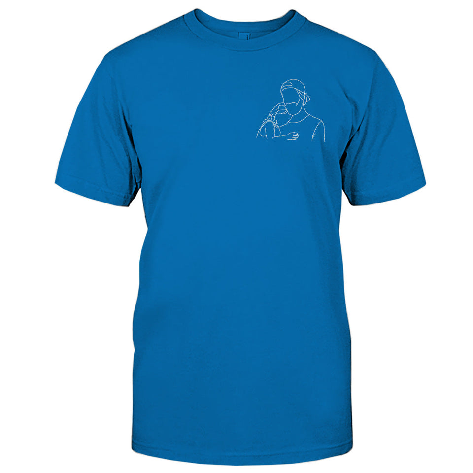 Custom Line Art - Personalized Father Embroidered T-shirt
