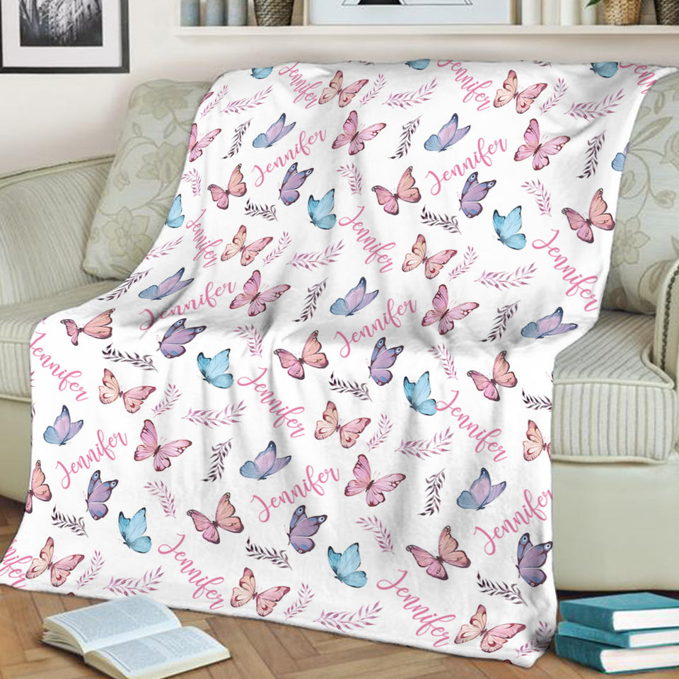 Butterfly Custom Name - Personalized Sibling Blanket