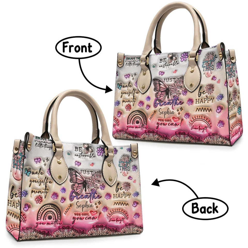 Positive Affirmations Butterfly - Personalized Butterfly Leather Handbag