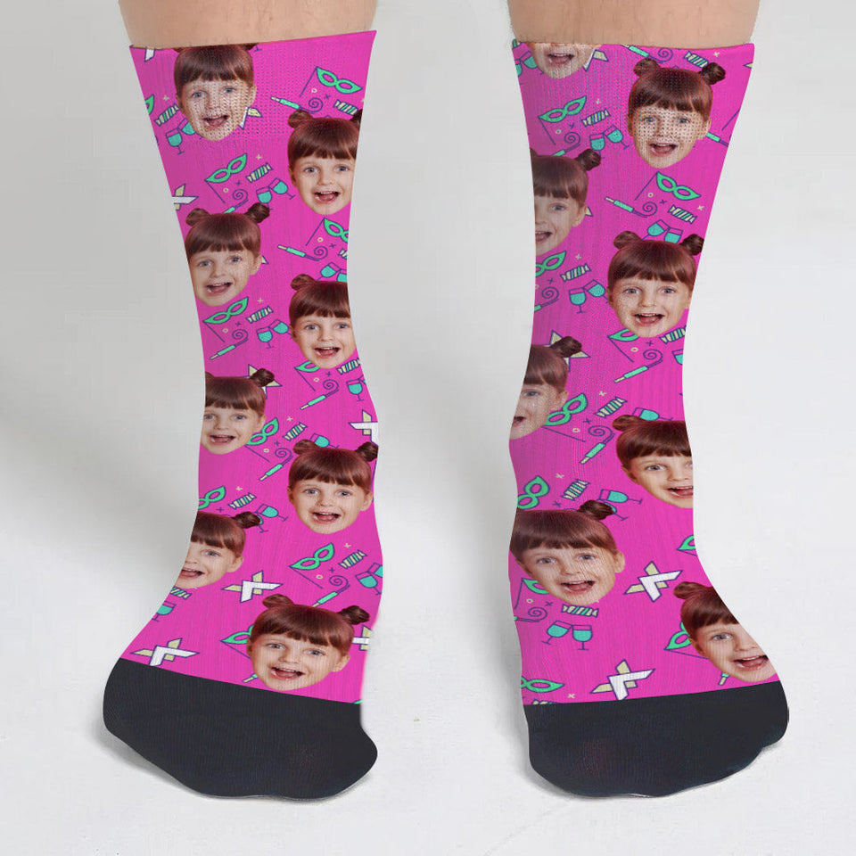 Custom Face Party Pattern - Personalized granddaughter Socks