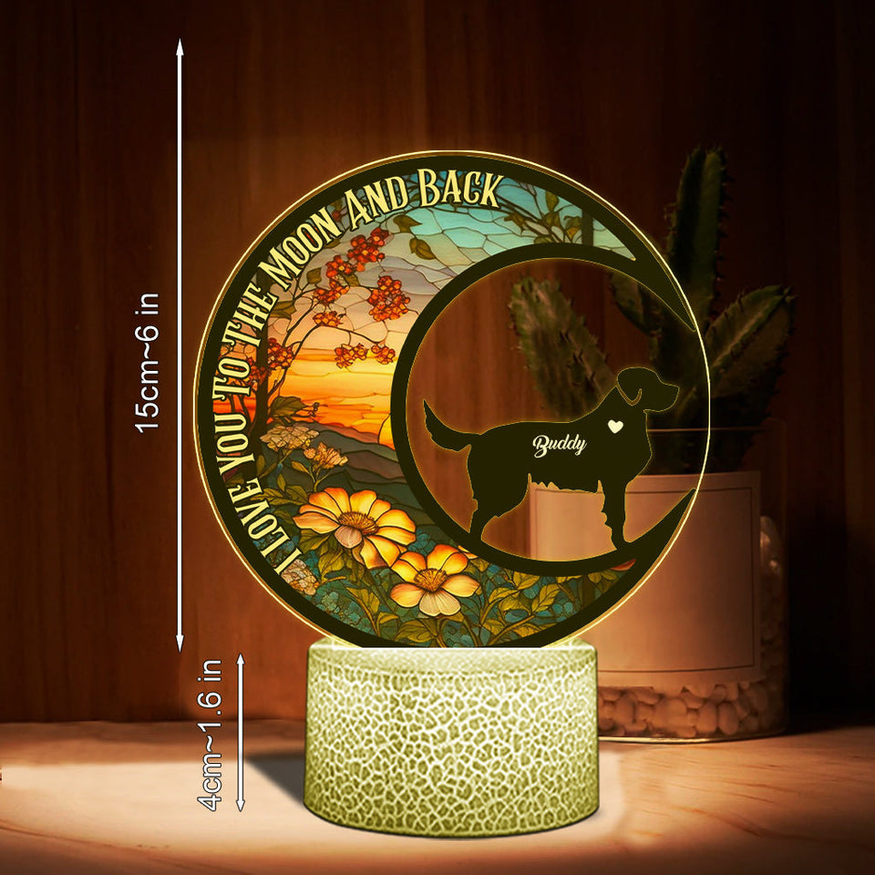 I Love You To The Moon And Back - Gift for dog lovers - Personalized Shaped Plaque Light Base