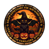 Salem Sanctuary for Wayward Cats - Personalized Black Cat Round Wood Sign
