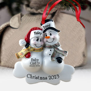 Snowman Couple Expecting Parents - Personalized Pregnancy Ornament