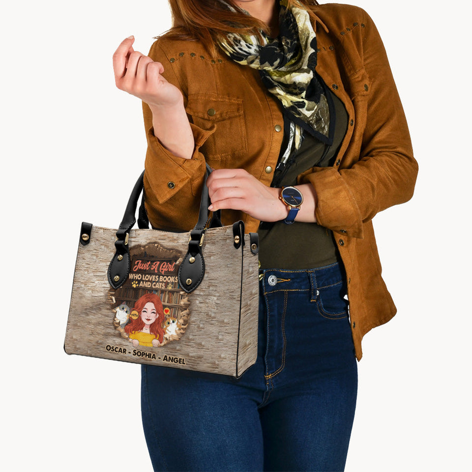 Love Books And Cats - Personalized Book Leather Handbag