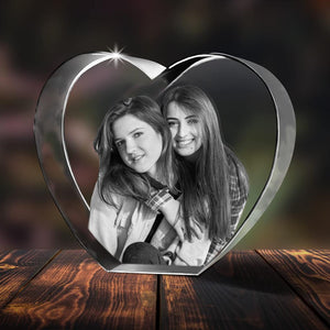 Custom Photo - Personalized Sibling Laser Engraving 3D Heart Shaped Crystal Lamp
