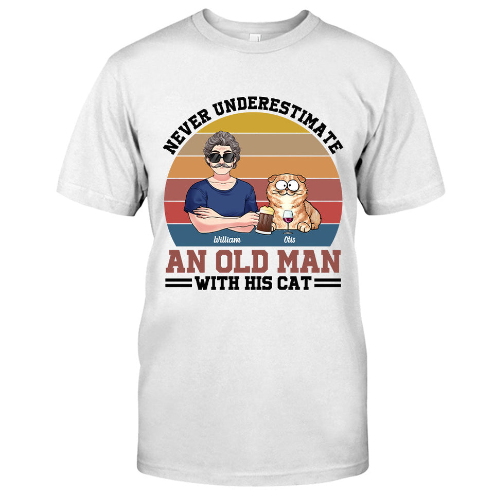 Never Underestimate An Old Man With His Cats - Personalized Cat T-shirt & Hoodie