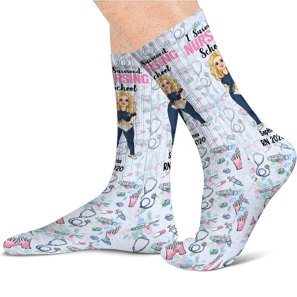 I Survived Nursing School - Personalized Nurse Socks