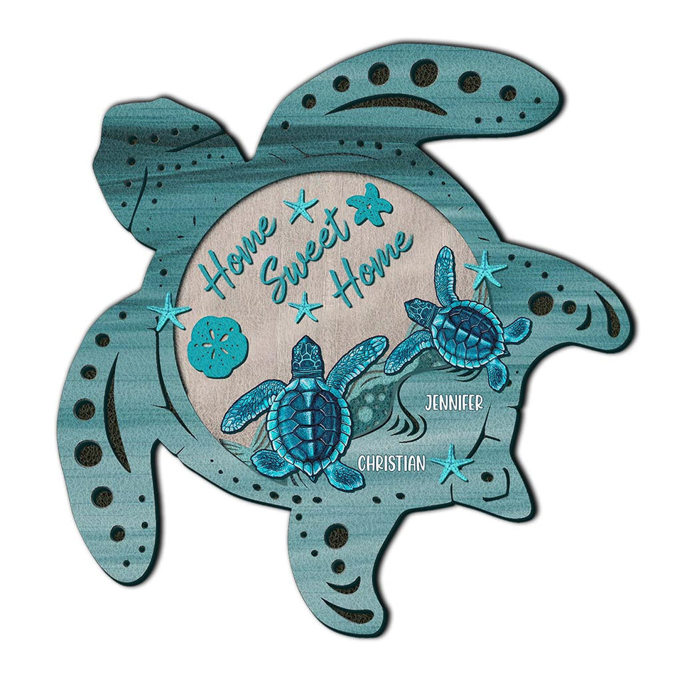 Turtley Awesome Couple - Personalized Turtle Shaped Doormat