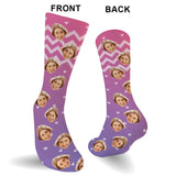 Custom Face Purple Pattern - Personalized Sibling Socks