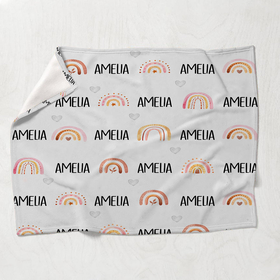 Custom Name Retro Rainbow - Personalized Newborn Blanket