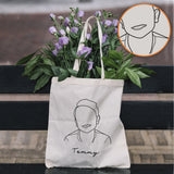 Custom Photo Line Art - Personalized Kid Embroidered Tote Bag