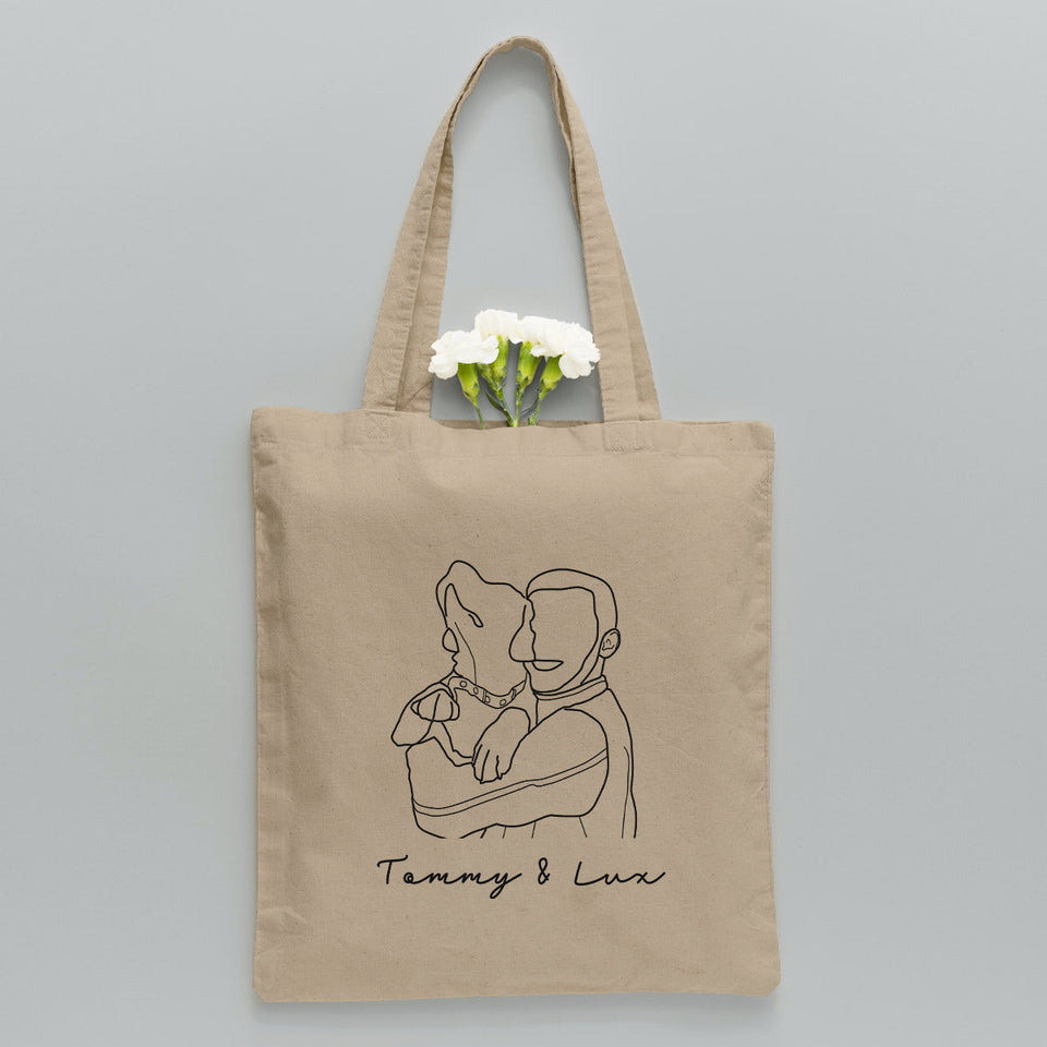 Custom Photo Line Art - Personalized Dog Embroidered Tote Bag