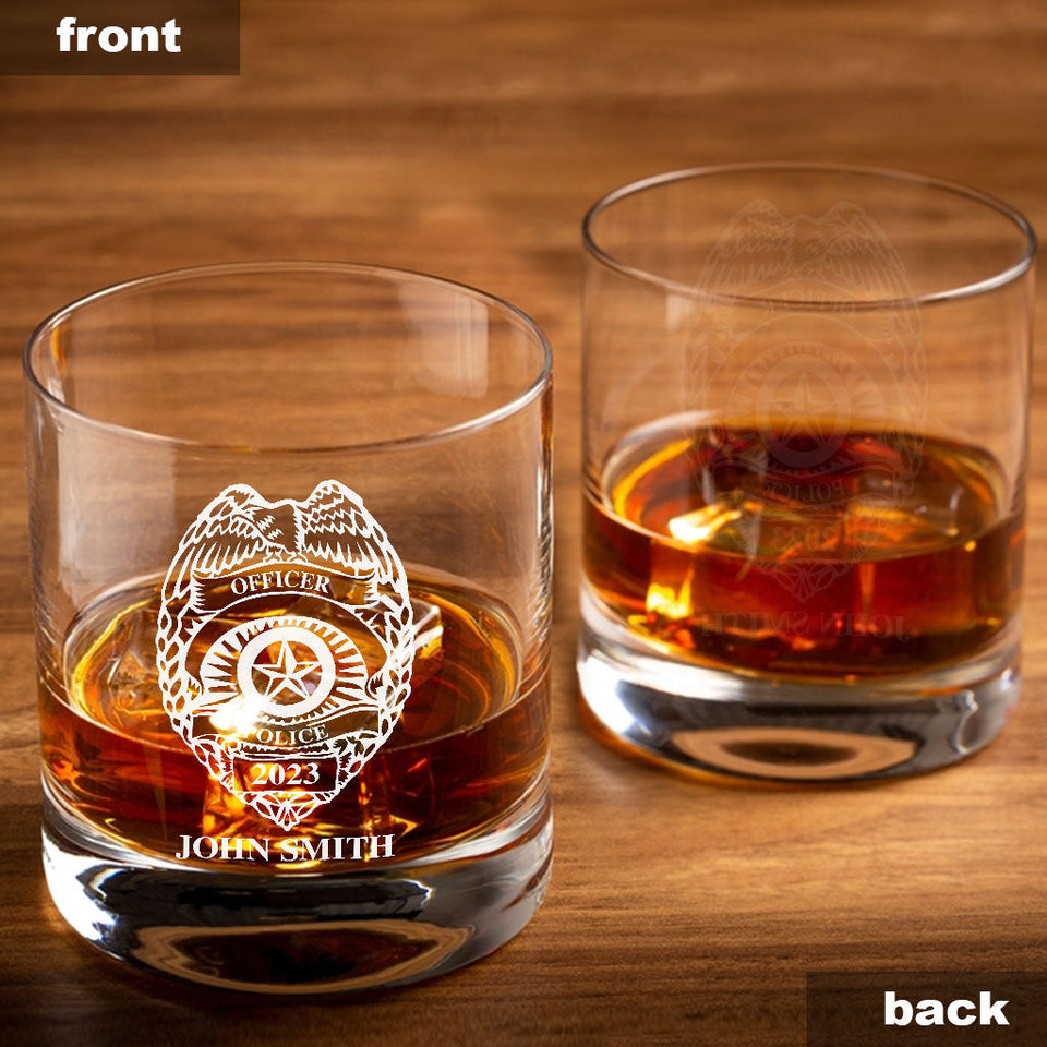 Police Officer - Personalized Police Officer Rock Glass
