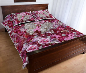 Pink Warrior Pattern Print Breast Cancer Awareness  Quilt Set 0622