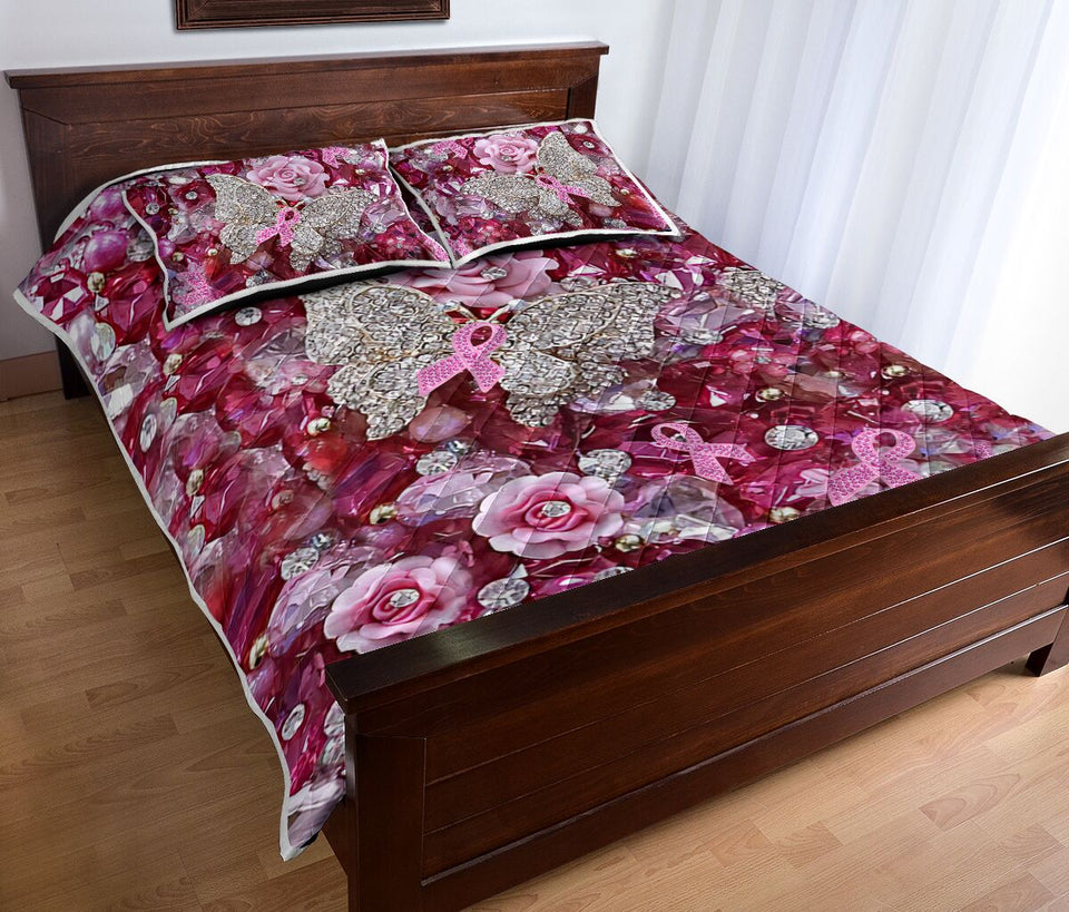 Ensemble de courtepointe à motif de guerrière rose pour la sensibilisation au cancer du sein 0622