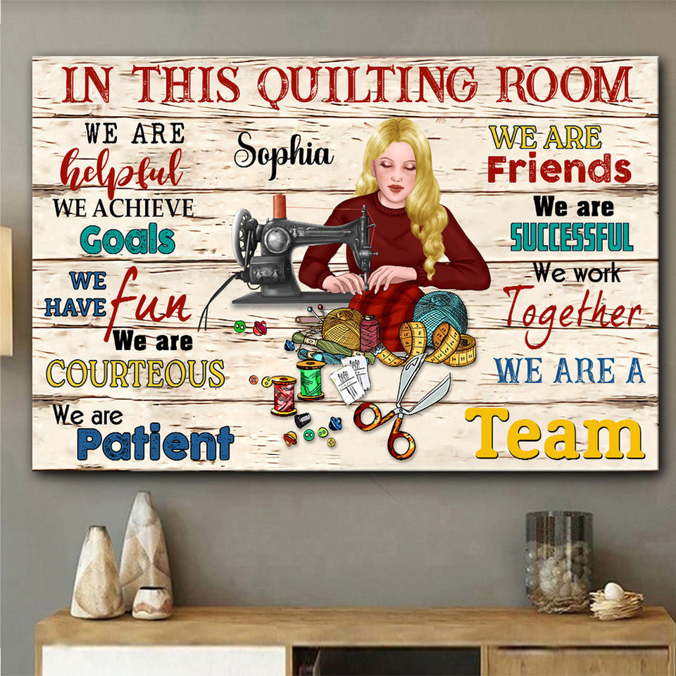 In This Quilting Room - Personalized Quilting Canvas And Poster