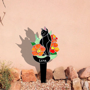 Black Cat - Personalized Black Cat Acrylic Garden Sign