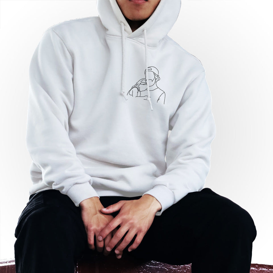 Custom Line Art - Personalized Father Embroidered Hoodie