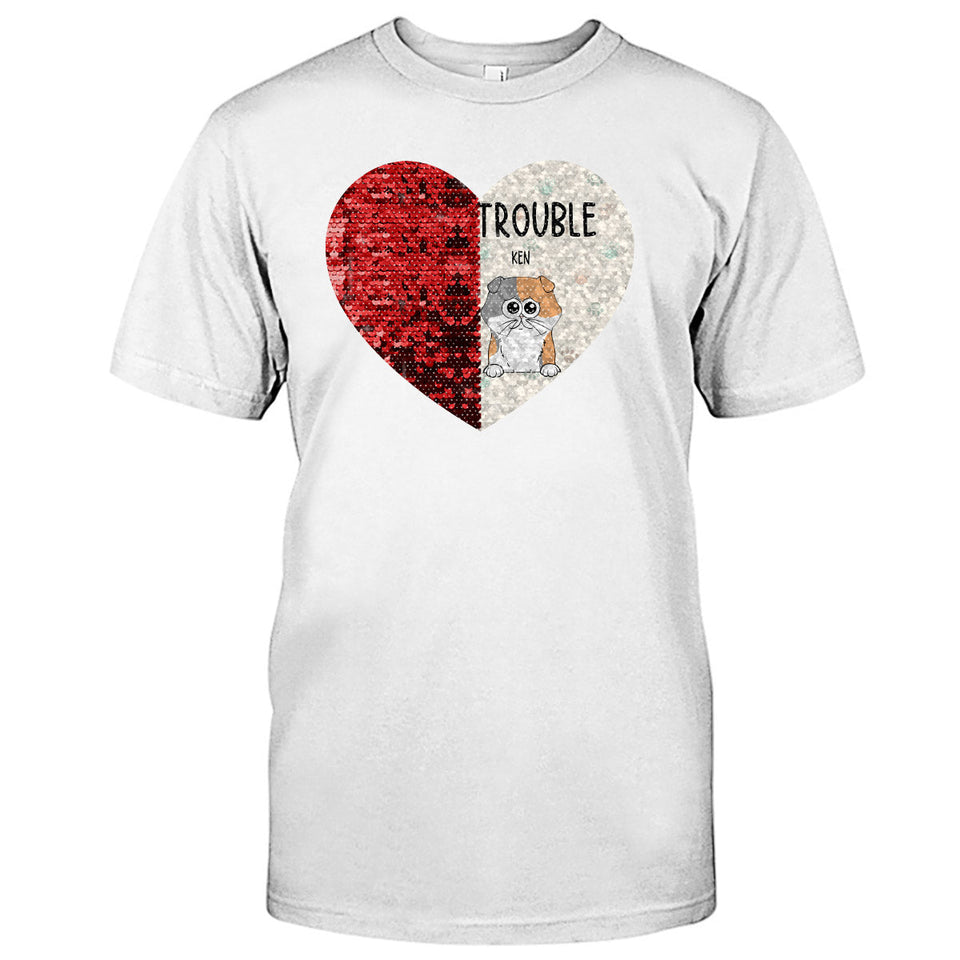 Double Trouble - Gift for dog lovers - Personalized Sequin T-shirt
