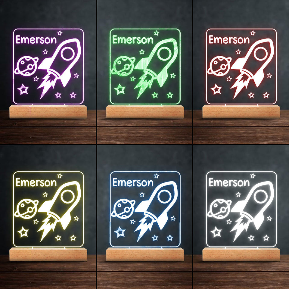 Rocket Night - Personalized Newborn Shaped Plaque Light Base
