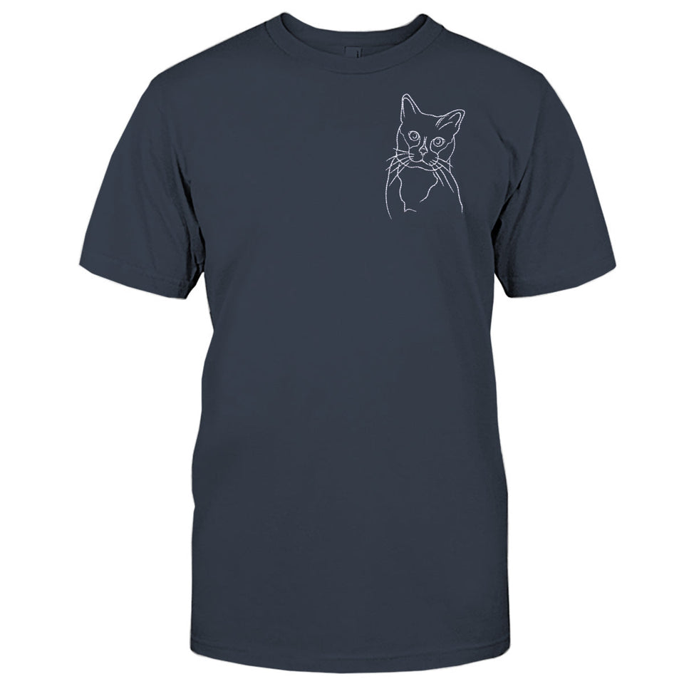 Custom Line Art - Personalized Cat Embroidered T-shirt