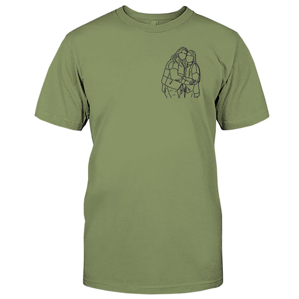 Custom Line Art - Personalized Sibling Embroidered T-shirt
