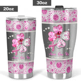 Never Give Up Rhinestone Pattern Print Breast Cancer Awareness Tumbler 0622