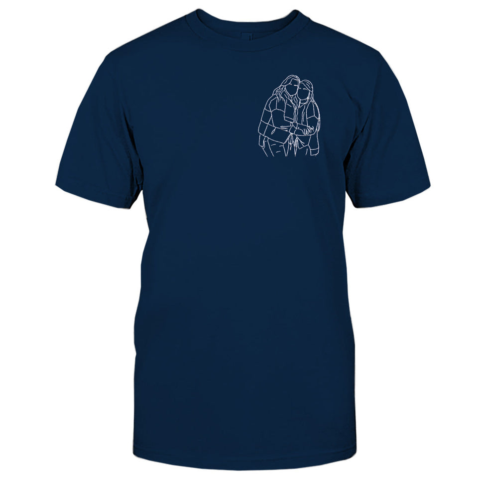 Custom Line Art - Personalized Sibling Embroidered T-shirt