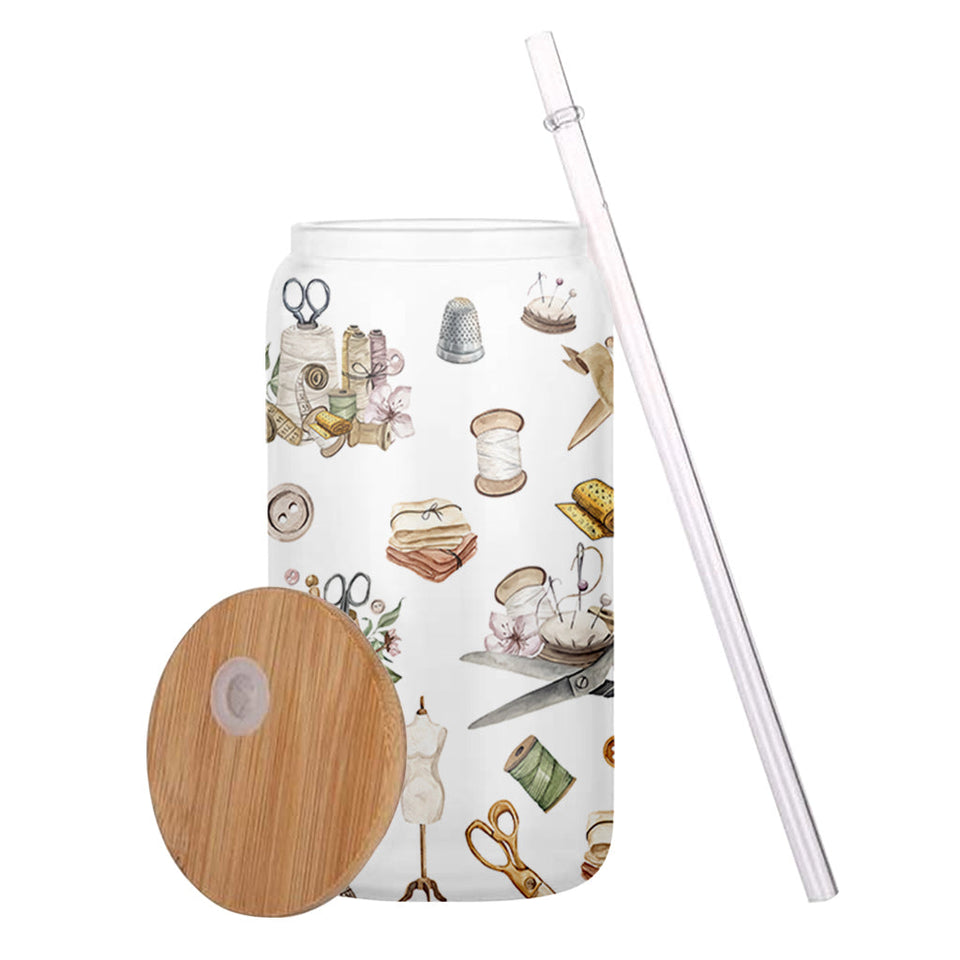 Love Sewing - Personalized Sewing Can Glass