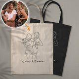 Custom Photo Line Art - Personalized Aunt Embroidered Tote Bag