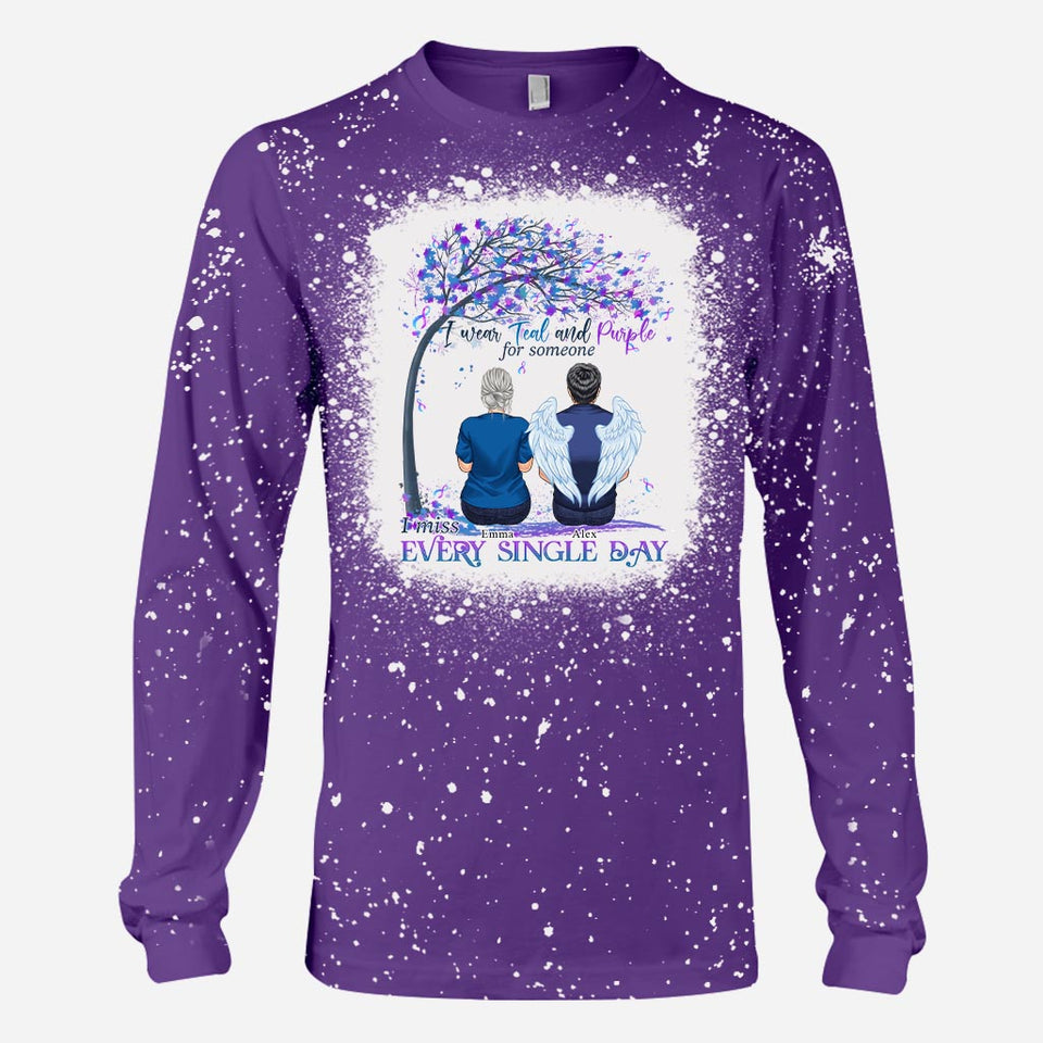I Wear Teal And Purple - Personalized Suicide Prevention Bleached T-Shirt