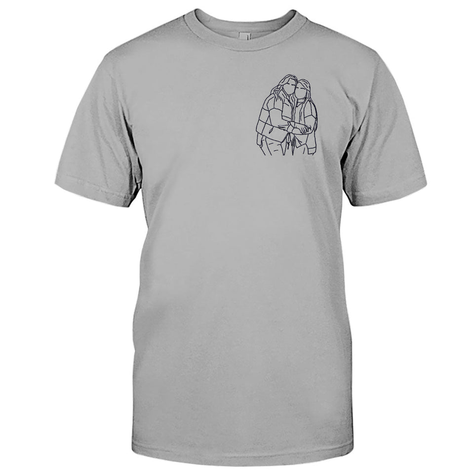 Custom Line Art - Personalized Sibling Embroidered T-shirt