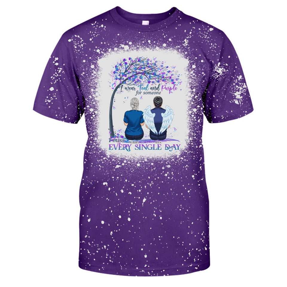 I Wear Teal And Purple - Personalized Suicide Prevention Bleached T-Shirt