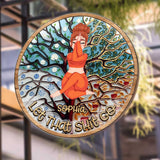 Let That Shit Go - Personalized Yoga Round Wood Sign