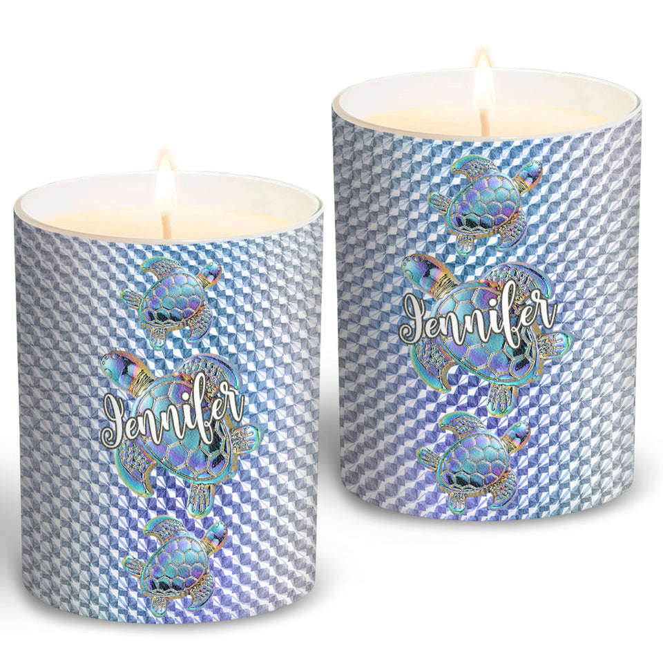 Salty Lil Beach - Personalized Turtle Candle With Wooden Lid