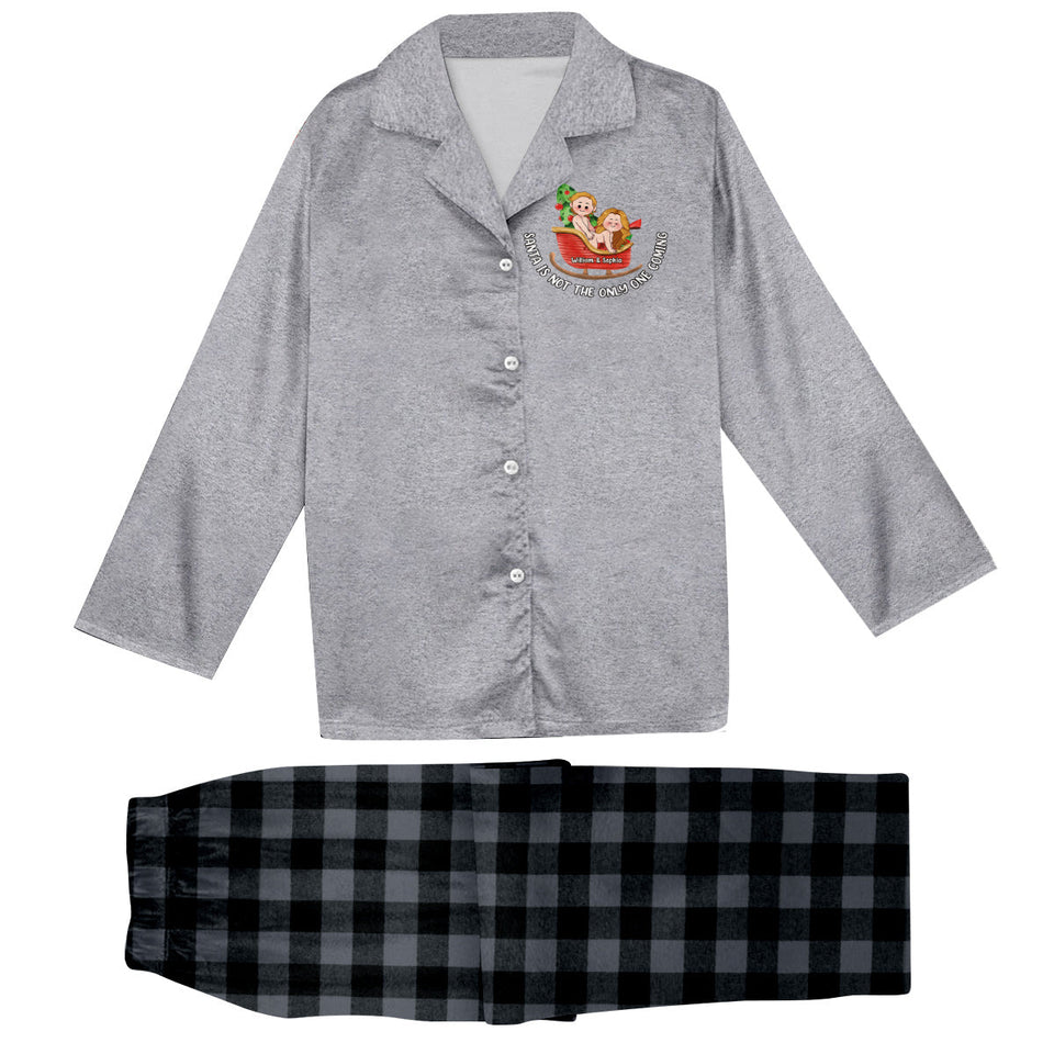 Santa Is Not The Only One Coming - Personalized Couple Button Down Pajamas