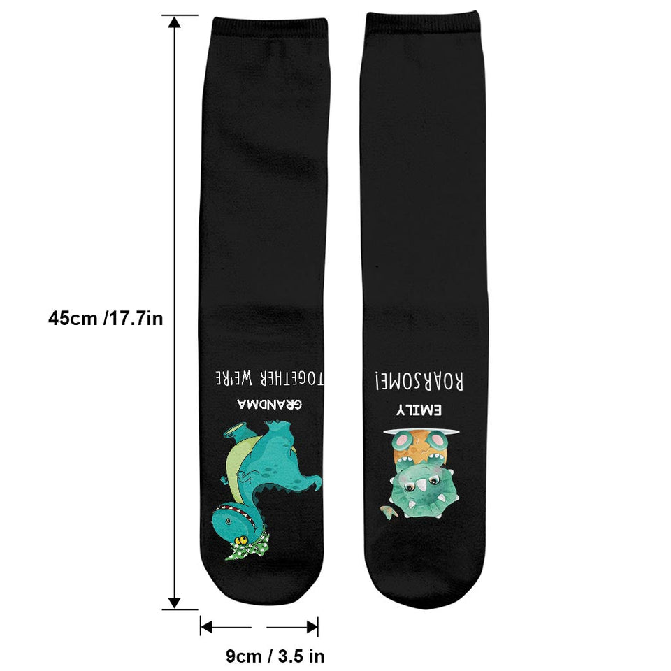 Together We're Roarsome - Gift for dad, grandma, grandpa, mom, uncle, aunt, brother, sister, son, daughter, granddaughter, grandson, new mom, new dad - Personalized Socks