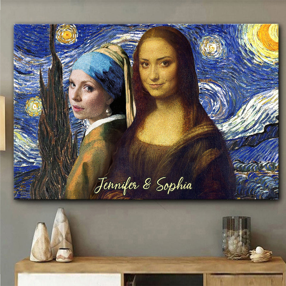Bestie Selfie Mona Lisa Girl With Pearl Earrings - Personalized Bestie Canvas And Poster