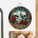 From Our First Kiss - Skull gift for girlfriend, husband, boyfriend, wife - Personalized Round Wood Sign